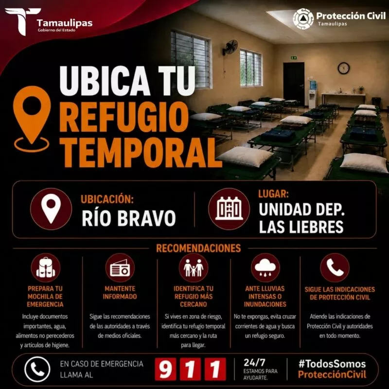 Habilita PC refugios temporales en Reynosa, Matamoros y Río Bravo
